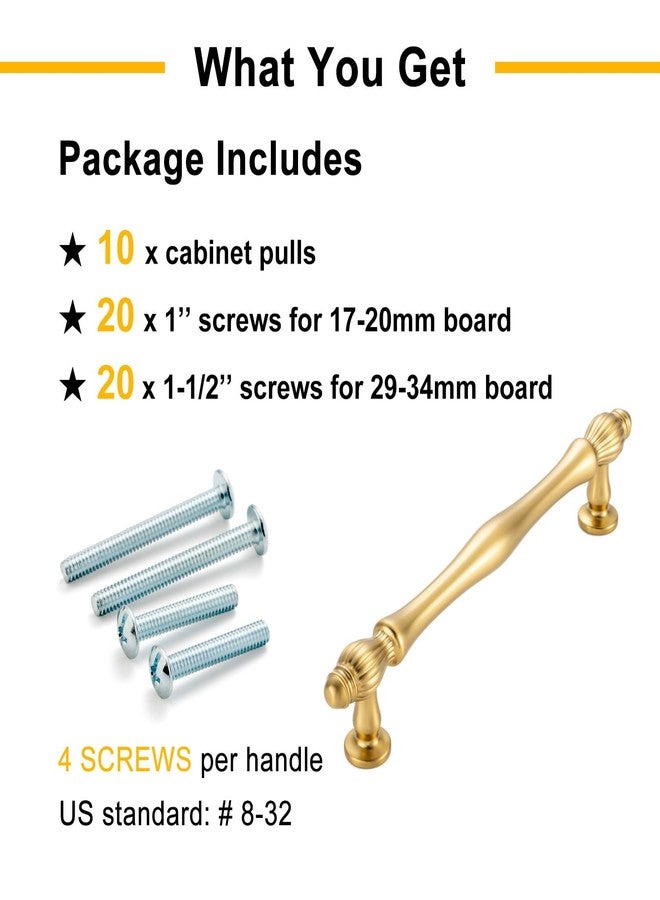 BEROSSA 5 Inch Screw Spacing, Brushed Gold French Style Classical Pulls, Kitchen Cabinet Handles, Pack of 10 | Solid Furniture Hardware for Cupboard Door Dresser Drawer Bathroom Vanity 2510 - Image 5