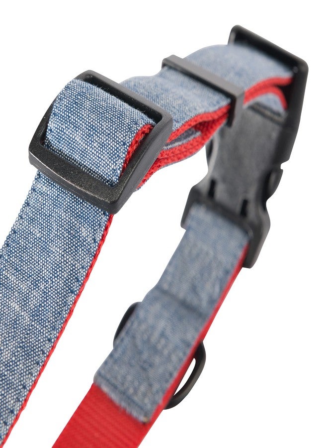 HOOEY Mercantile Dog Collar, Durable 2-Ply Polyester Webbing and Fabric Face Dog Collar, Denim/Red, Large - Image 4