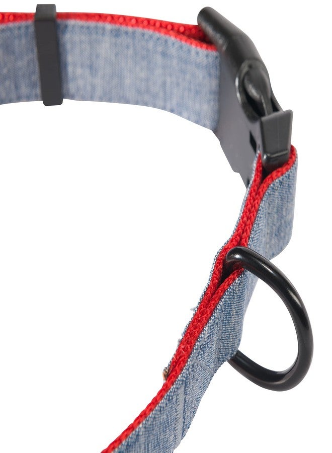 HOOEY Mercantile Dog Collar, Durable 2-Ply Polyester Webbing and Fabric Face Dog Collar, Denim/Red, Large - Image 3