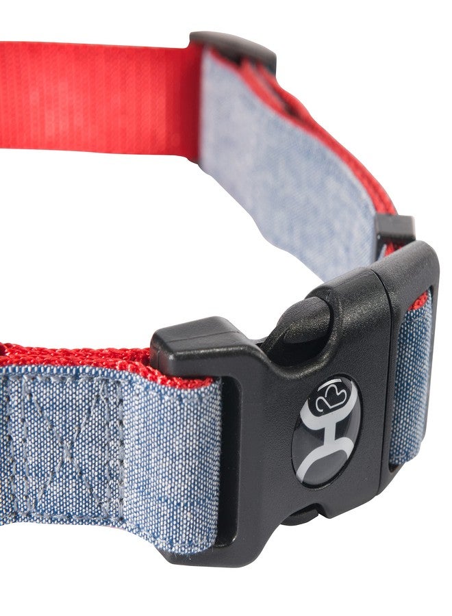 HOOEY Mercantile Dog Collar, Durable 2-Ply Polyester Webbing and Fabric Face Dog Collar, Denim/Red, Large - Image 5