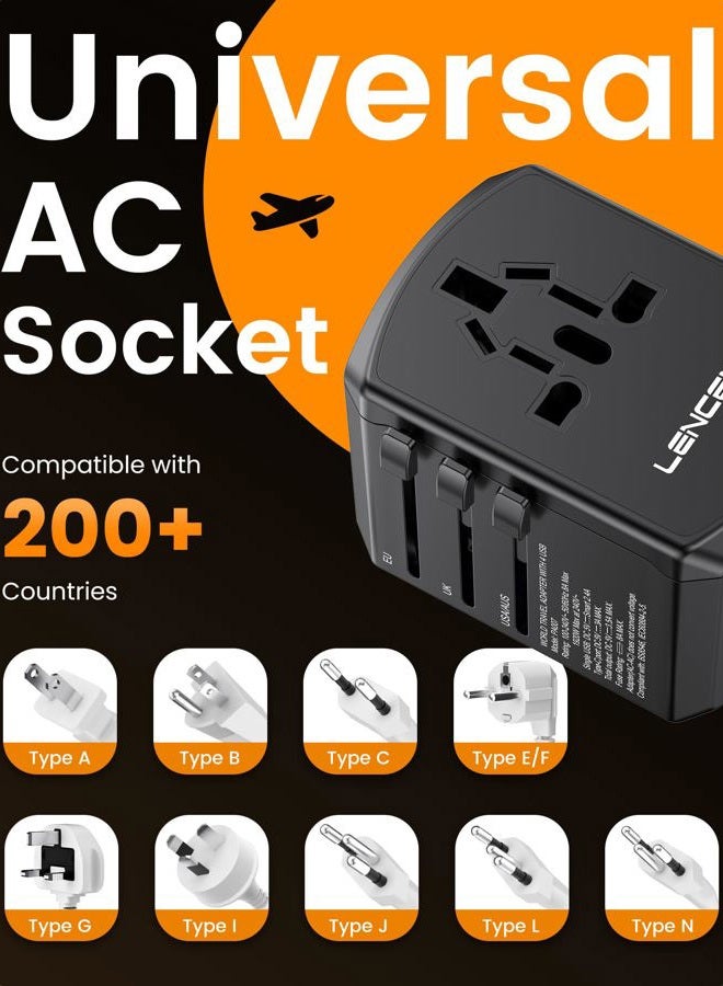Lencent Universal Travel Power Adapter, International AC Plug Adaptor with 2 USB C 2 USB A Ports Wall Charger Worldwide Travel Essentials for US to EU UK Ireland Australia (Type C/G/A/I) Black - Image 5