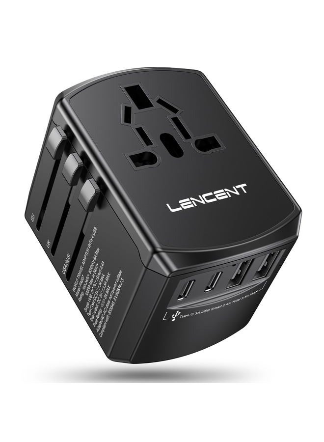 Lencent Universal Travel Power Adapter, International AC Plug Adaptor with 2 USB C 2 USB A Ports Wall Charger Worldwide Travel Essentials for US to EU UK Ireland Australia (Type C/G/A/I) Black - Image 1
