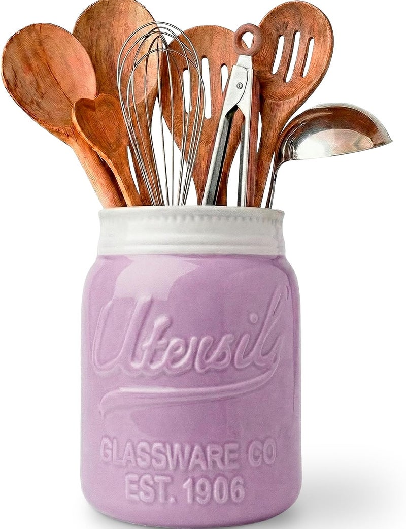 Comfify Wide Mouth Mason Jar Utensil Holder - Decorative Kitchenware Organizer in Purple, Dishwasher Safe - Image 1