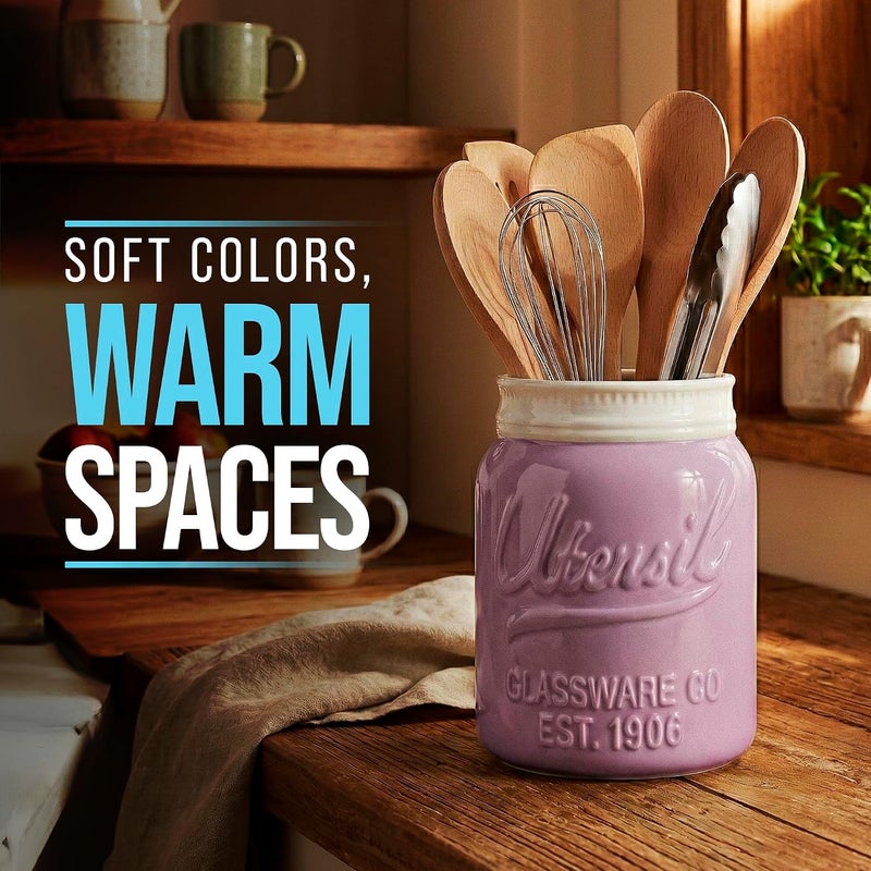 Comfify Wide Mouth Mason Jar Utensil Holder - Decorative Kitchenware Organizer in Purple, Dishwasher Safe - Image 5