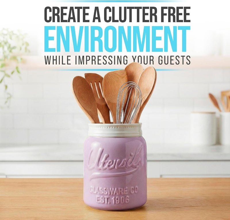 Comfify Wide Mouth Mason Jar Utensil Holder - Decorative Kitchenware Organizer in Purple, Dishwasher Safe - Image 2