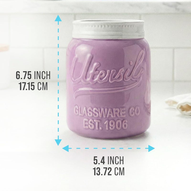 Comfify Wide Mouth Mason Jar Utensil Holder - Decorative Kitchenware Organizer in Purple, Dishwasher Safe - Image 3