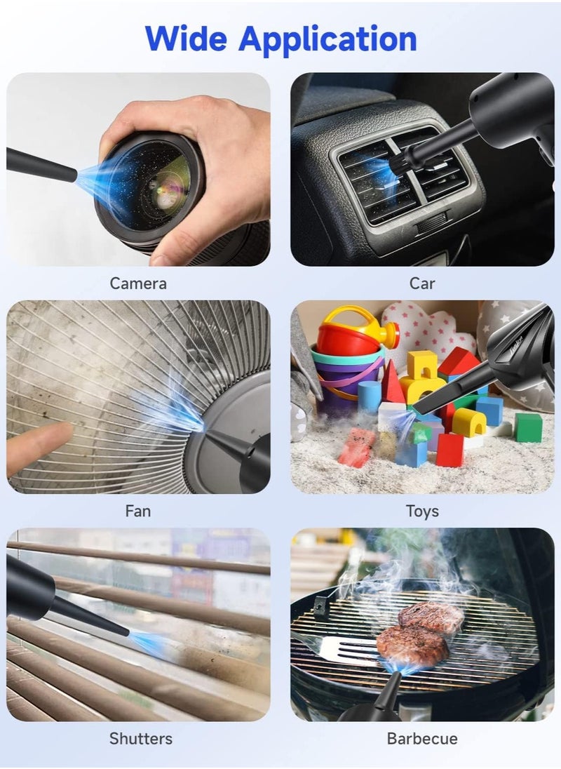 High-Speed Cordless Compressed Air Duster with LED Light, Portable Design, 6000mAh Rechargeable Battery, 3 Speed Modes, 5 Nozzles for Computer Cases, Keyboards, Cars and More.
