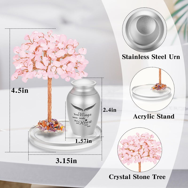 SOITIS Mini Urn for Human Ashes, 2.4 Inches Small Urns for Human Ashes Keepsake, Stainless Steel Urns for Women Men with Pink Crystal Tree, Decoration Urn, Cremation Wings Keepsake - Image 2