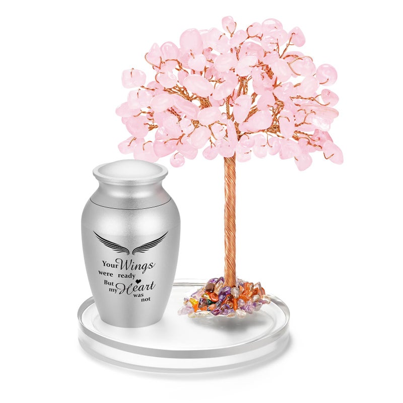 SOITIS Mini Urn for Human Ashes, 2.4 Inches Small Urns for Human Ashes Keepsake, Stainless Steel Urns for Women Men with Pink Crystal Tree, Decoration Urn, Cremation Wings Keepsake - Image 1