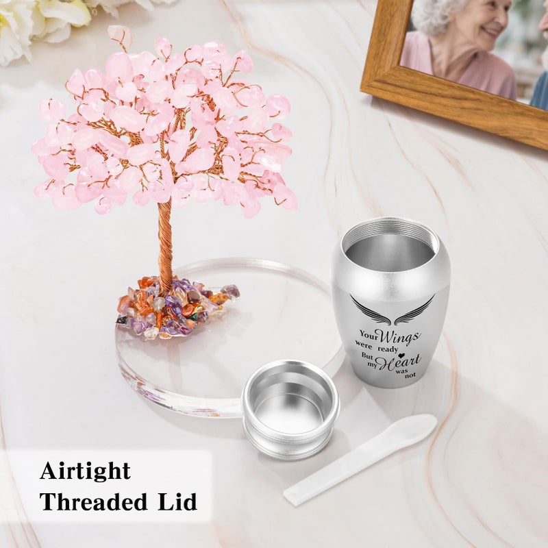 SOITIS Mini Urn for Human Ashes, 2.4 Inches Small Urns for Human Ashes Keepsake, Stainless Steel Urns for Women Men with Pink Crystal Tree, Decoration Urn, Cremation Wings Keepsake - Image 5