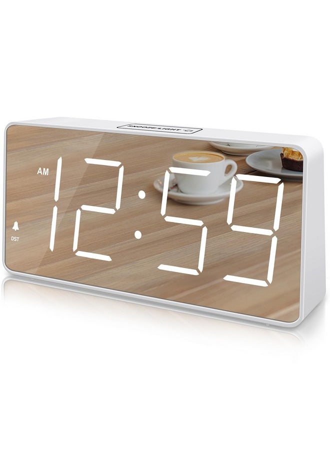 Peakeep - Peakeep Digital Clock, Alarm Clock Battery Backup Powered for Bedrooms - Mirror Face Large Numbers 6 Dimmer for Seniors, Super Loud for Heavy Sleepers (White) - Image 1