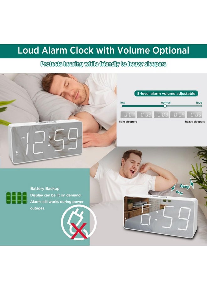 Peakeep - Peakeep Digital Clock, Alarm Clock Battery Backup Powered for Bedrooms - Mirror Face Large Numbers 6 Dimmer for Seniors, Super Loud for Heavy Sleepers (White) - Image 1