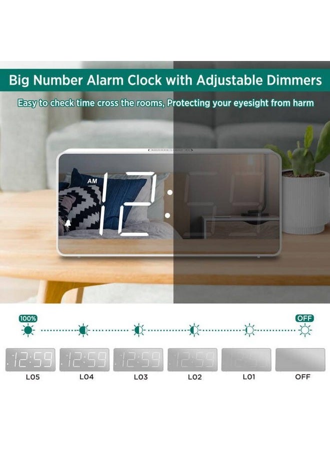 Peakeep - Peakeep Digital Clock, Alarm Clock Battery Backup Powered for Bedrooms - Mirror Face Large Numbers 6 Dimmer for Seniors, Super Loud for Heavy Sleepers (White) - Image 1