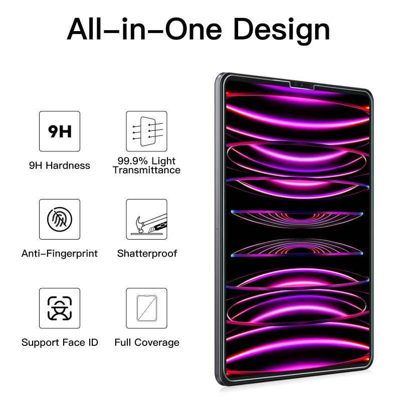 JETech Screen Protector for iPad Pro 12.9-Inch, 2022/2021/2020 (6th/5th/4th Generation) with Camera Lens Protector, Tempered Glass Film HD Anti-Scratch, Support Pencil & Face ID, 2-Pack Each - Image 3