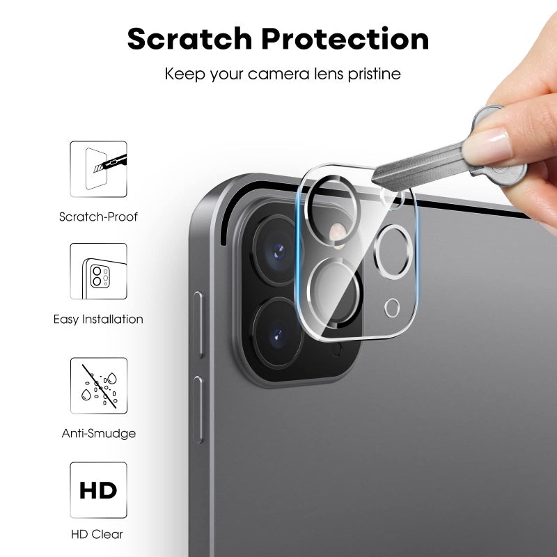 JETech Screen Protector for iPad Pro 12.9-Inch, 2022/2021/2020 (6th/5th/4th Generation) with Camera Lens Protector, Tempered Glass Film HD Anti-Scratch, Support Pencil & Face ID, 2-Pack Each - Image 5