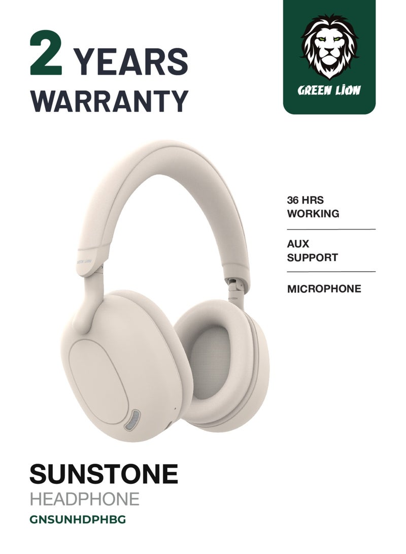 GREEN LION Sunstone Headphone / Long Hours Playing Time / Long-Range Working Distance / AUX Support / Microphone / V5.3 Bluetooth Version / 40mm Driver - Beige - Image 1