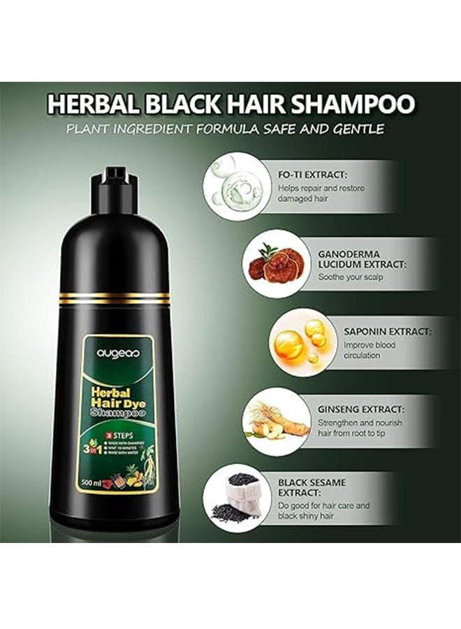 Augeas Black Hair Dye Shampoo for Gray Hair Augeo Instant Hair Color Shampoo 3 in 1 for Women and Men, Herbal Ingredients 100% Grey Hair Coverage 500ML - Image 3