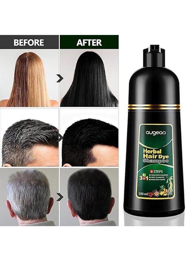 Augeas Black Hair Dye Shampoo for Gray Hair Augeo Instant Hair Color Shampoo 3 in 1 for Women and Men, Herbal Ingredients 100% Grey Hair Coverage 500ML - Image 5