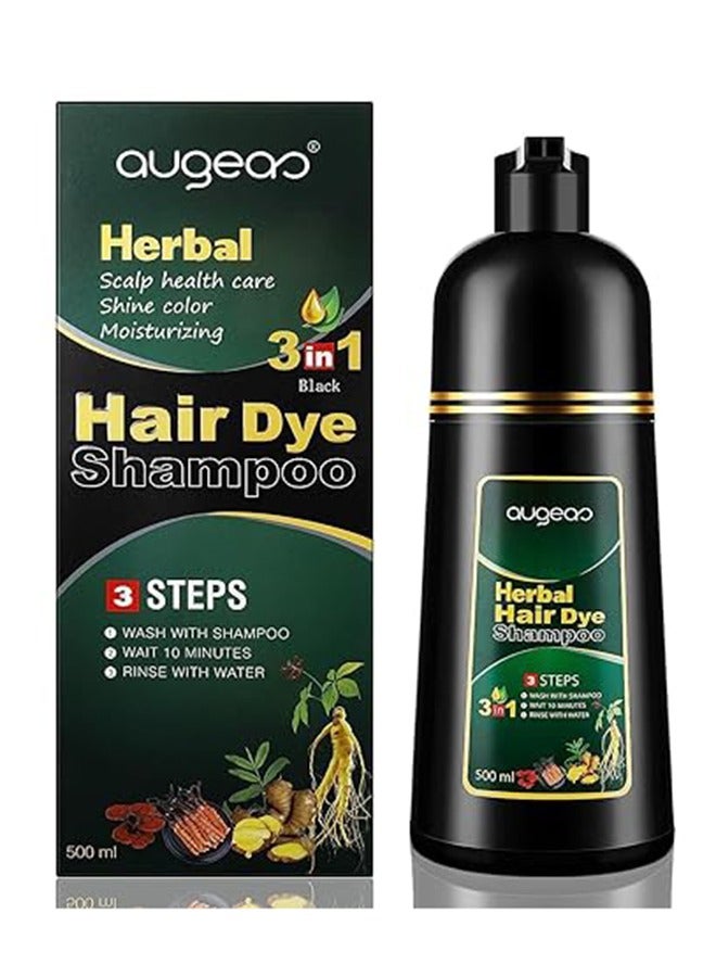 Augeas Black Hair Dye Shampoo for Gray Hair Augeo Instant Hair Color Shampoo 3 in 1 for Women and Men, Herbal Ingredients 100% Grey Hair Coverage 500ML - Image 2