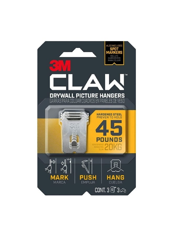 3M 3-Piece Claw Drywall Picture Hanger Silver - Image 1
