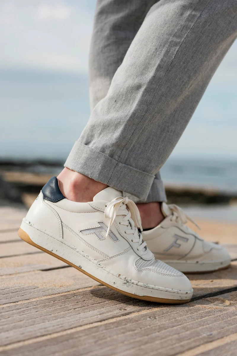 Faguo Alder Ecru & Navy Sneakers in Recycled Tennis Balls