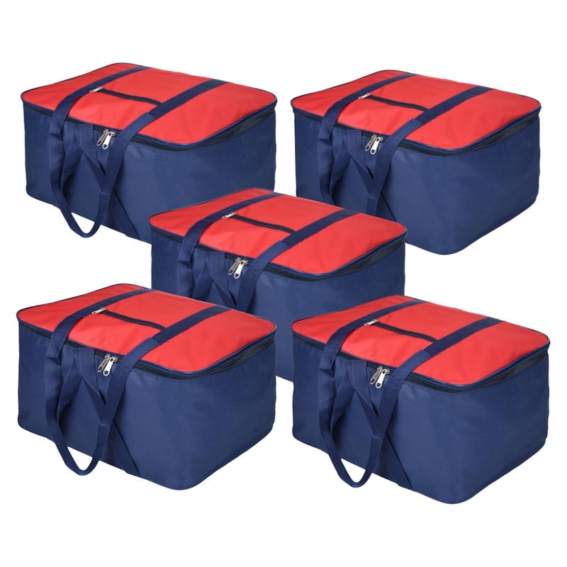Urbane Home Urbane Home Pack of 5 UnderBed Storage Bags for Clothes Winter Wrap up Storage Cover for Bedding Blanket Bedsheet Organizer Red Blue - Image 1