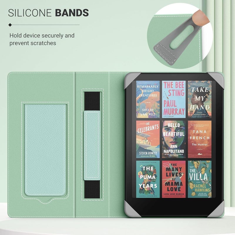 MoKo Universal Case for 6.8, 7 Inch eReaders and Tablets, eReader Accessories Compatible with Paperwhite/Colorsoft/Kobo Libra, Lightweight Folio Cover Case with Hand Strap/Kickstand, LZ Tequila Green - Image 3