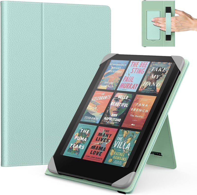 MoKo Universal Case for 6.8, 7 Inch eReaders and Tablets, eReader Accessories Compatible with Paperwhite/Colorsoft/Kobo Libra, Lightweight Folio Cover Case with Hand Strap/Kickstand, LZ Tequila Green - Image 1
