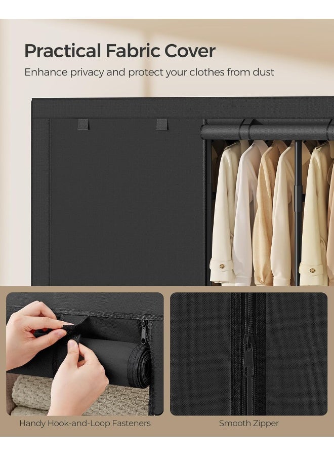 SONGMICS SONGMICS Wardrobe Closet, 67.3 Inch Large Capacity Portable Closet, Clothing Rack, 25 mm Dia,Thick Steel Tubes, Clothes Organizer with Fabric Cover, 4 Hanging Rails, 8 Shelves, Ink Black - Image 5