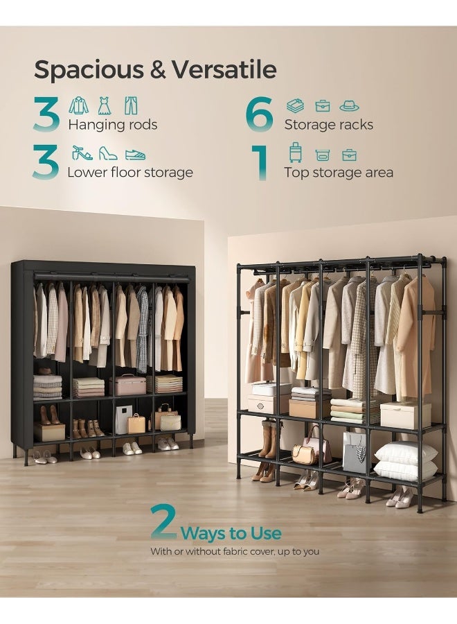 SONGMICS SONGMICS Wardrobe Closet, 67.3 Inch Large Capacity Portable Closet, Clothing Rack, 25 mm Dia,Thick Steel Tubes, Clothes Organizer with Fabric Cover, 4 Hanging Rails, 8 Shelves, Ink Black - Image 3
