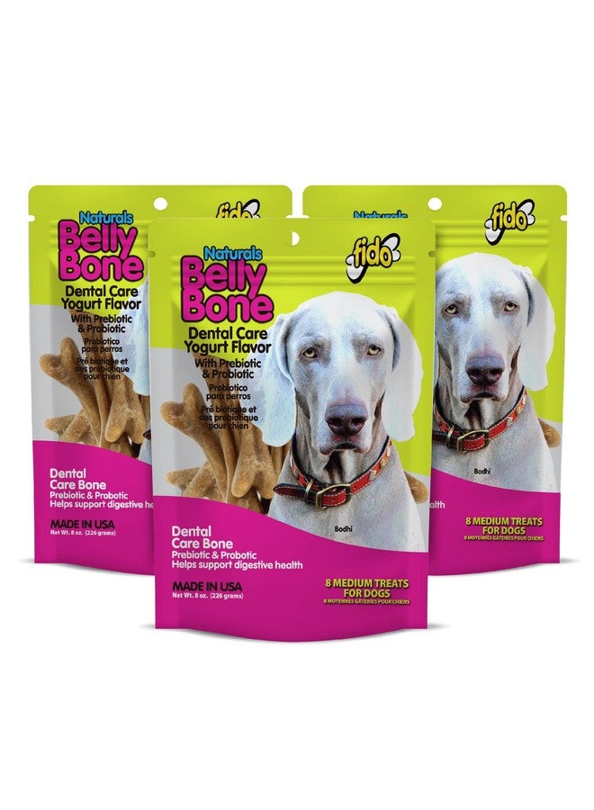 Fido Naturals Belly Bones for Dogs, Yogurt Flavored Medium Dog Dental Treats - 8 Treats Per Pack (3 Pack) - (Made in USA) - Plaque and Tartar Control for Fresh Breath, Digestive Health Support - Image 1