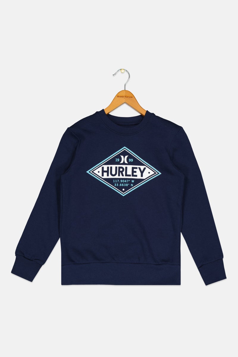 Hurley Kids Boy Sportswear Fit Long Sleeves Outdoor Sweatshirt, Navy - Image 1