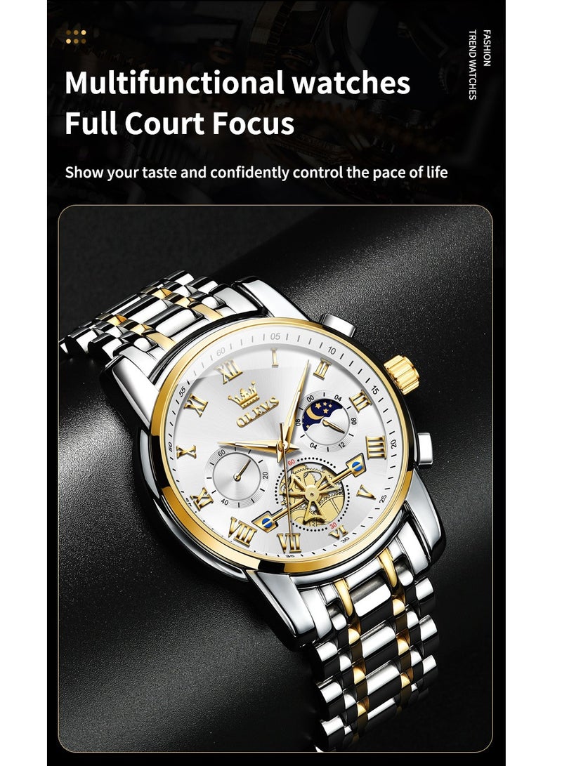 OLEVS Watches For Men Fashion Stainless Steel Quartz Chronograph Water Resistant Watch Gold and Silver 42mm 2859 - Image 5
