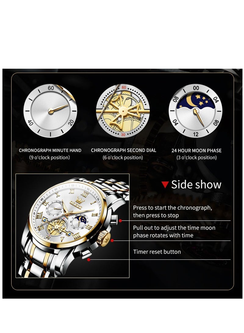 OLEVS Watches For Men Fashion Stainless Steel Quartz Chronograph Water Resistant Watch Gold and Silver 42mm 2859 - Image 4