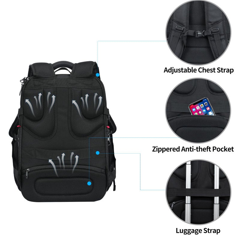 KROSER Friendly Travel Laptop Backpack 17.3 inch XXXL Gaming Backpack Water-Repellent College Daypack Business Backpack with RFID Pockets & USB Port for Men/Women-Black/Red - Image 5