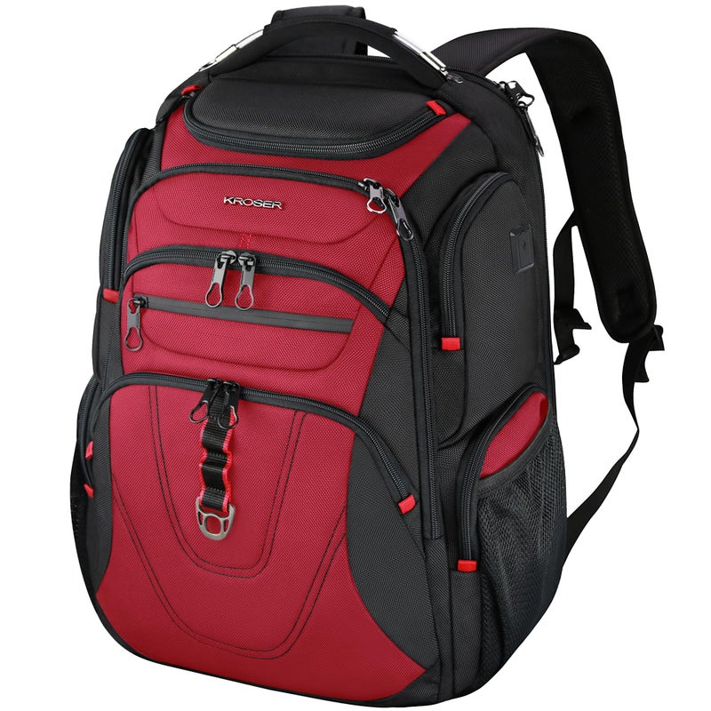 KROSER Friendly Travel Laptop Backpack 17.3 inch XXXL Gaming Backpack Water-Repellent College Daypack Business Backpack with RFID Pockets & USB Port for Men/Women-Black/Red - Image 1