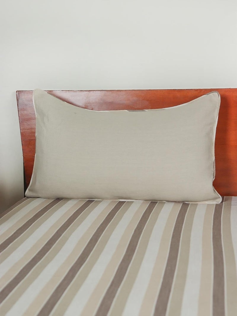 ZEBA World Cotton Blend Striped Bedcover for Double Bed with 2 Pillow Coverswith Cord Piping Queen Size Beige Color Bedcover 90 x 108inches 75x9ft Pillow Covers 17x27in - Image 3