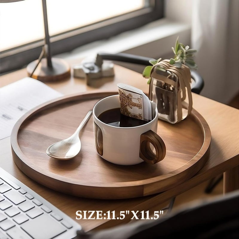 Craftsline 30x30 Round Wood Tray Made of Acacia Wood,Decorative Tray for Kitchen Dining Room Table Wood Tray for Home Decor Coffee Table Tray for Coffee Table and Home Decor - Image 5