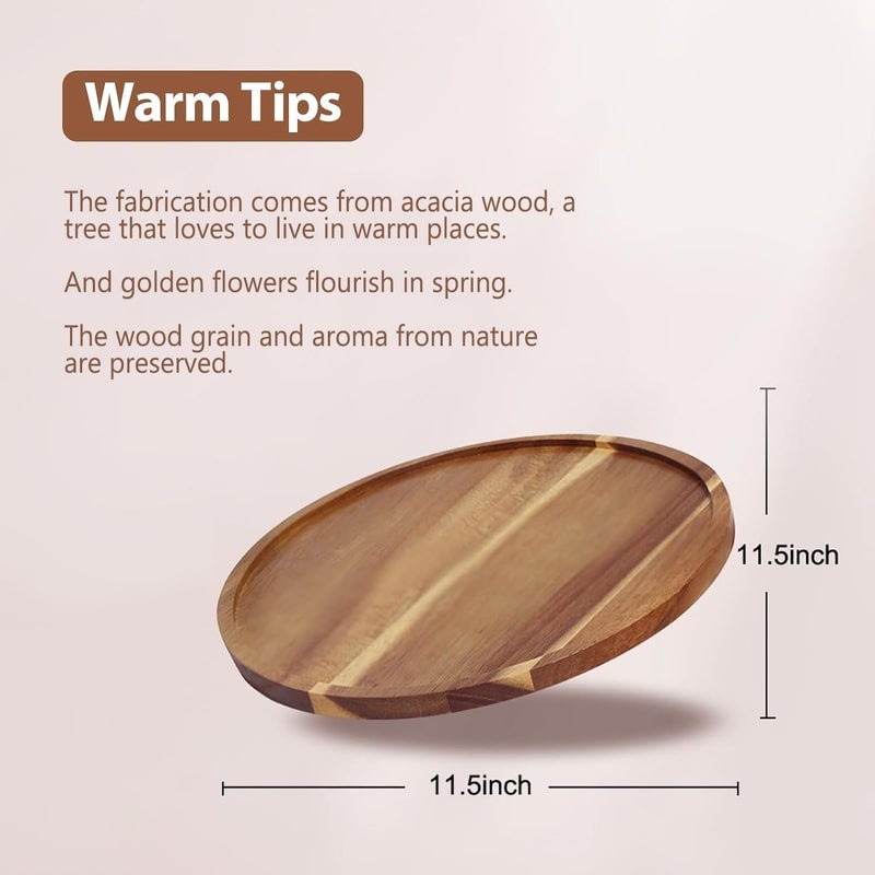 Craftsline 30x30 Round Wood Tray Made of Acacia Wood,Decorative Tray for Kitchen Dining Room Table Wood Tray for Home Decor Coffee Table Tray for Coffee Table and Home Decor - Image 3