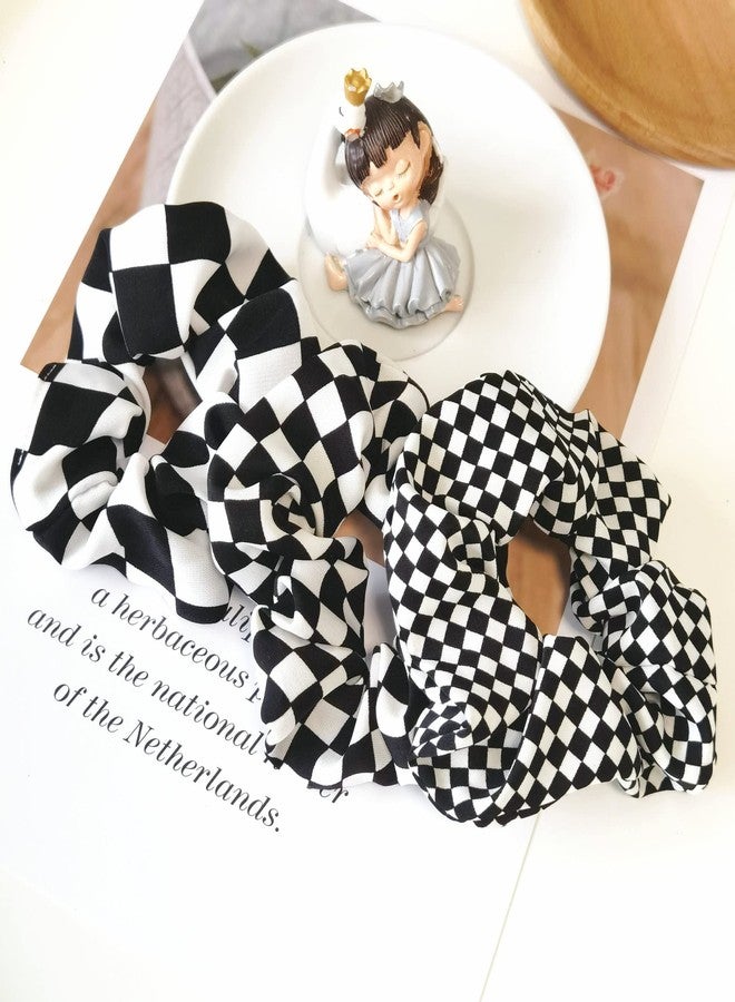 BBTDIN Checkered Plaid Hair Scrunchies Black White Checkerboard BW17 (Black White Plaid-3 Pcs) - Image 3