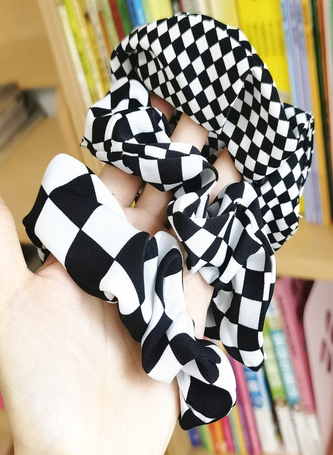 BBTDIN Checkered Plaid Hair Scrunchies Black White Checkerboard BW17 (Black White Plaid-3 Pcs) - Image 4