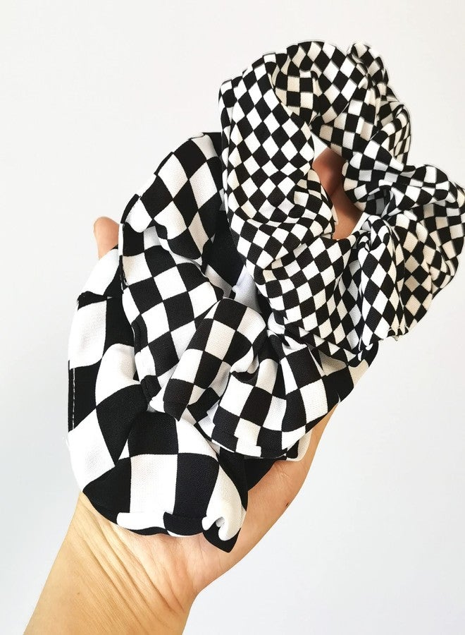 BBTDIN Checkered Plaid Hair Scrunchies Black White Checkerboard BW17 (Black White Plaid-3 Pcs) - Image 5