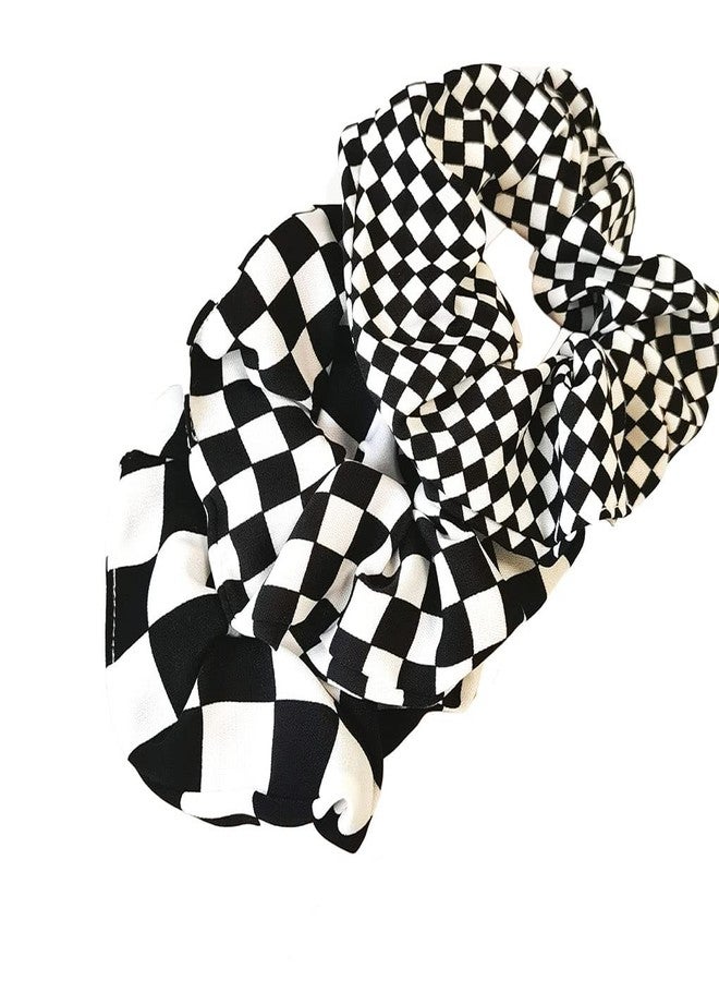 BBTDIN Checkered Plaid Hair Scrunchies Black White Checkerboard BW17 (Black White Plaid-3 Pcs) - Image 2