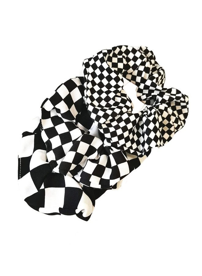 BBTDIN Checkered Plaid Hair Scrunchies Black White Checkerboard BW17 (Black White Plaid-3 Pcs) - Image 1