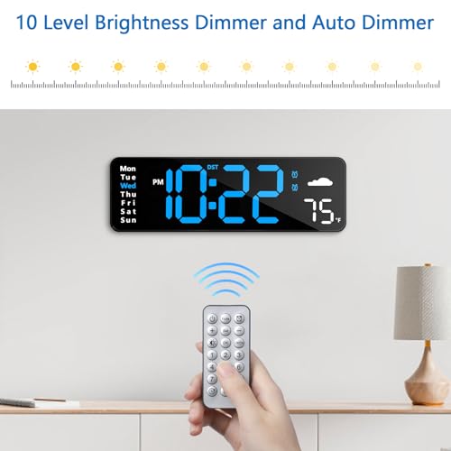 CandyHome Digital Wall Clock with Remote Control, Large Display Plug in LED Digital Alarm Clocks with 12/24Hr, Date, Week, DST, Timing, Countdown, Temperature for Living Room, Bedroom, Office Wall Decor (Blue) - Image 3