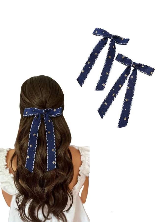 Take Two Take Two Set of 2 - Star Printed Bow Hair Clip