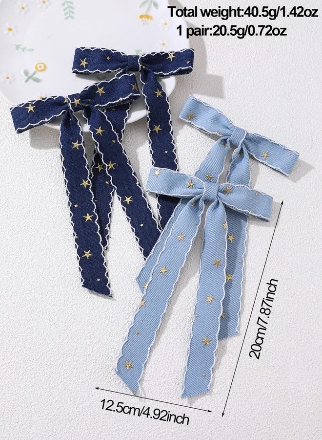 Take Two Take Two Set of 2 - Star Printed Bow Hair Clip