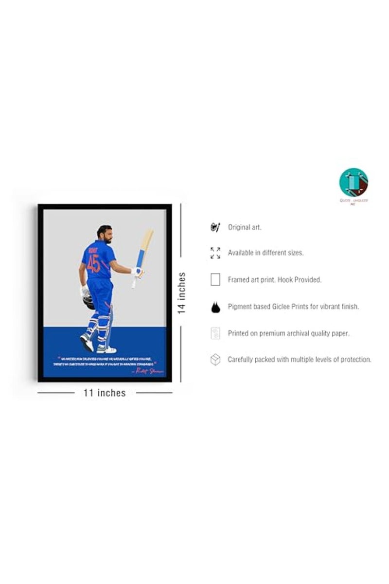 QUOTE - UNQUOTE ART Rohit Sharma Framed Cricket Wall Art - Image 3