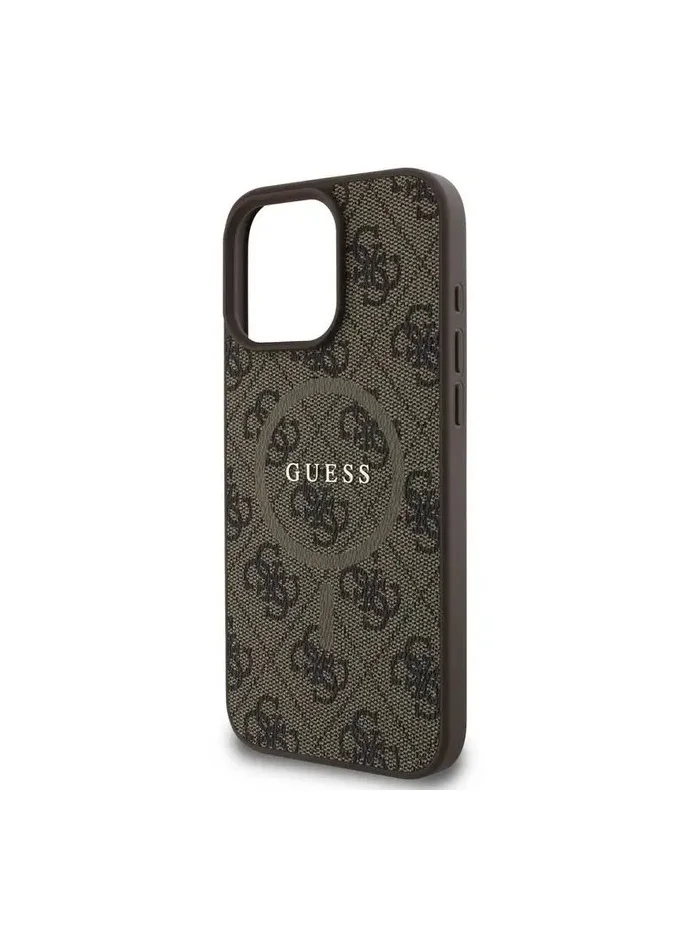 GUESS Magsafe PU 4G Hard Case with Classic Logo For iPhone 16 Pro / Drop Protection / Easy Snap-on / Slim & Lightweight Design / MagSafe Compatibility for Wireless Charging - Brown