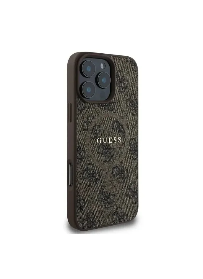 GUESS Magsafe PU 4G Hard Case with Classic Logo For iPhone 16 Pro / Drop Protection / Easy Snap-on / Slim & Lightweight Design / MagSafe Compatibility for Wireless Charging - Brown